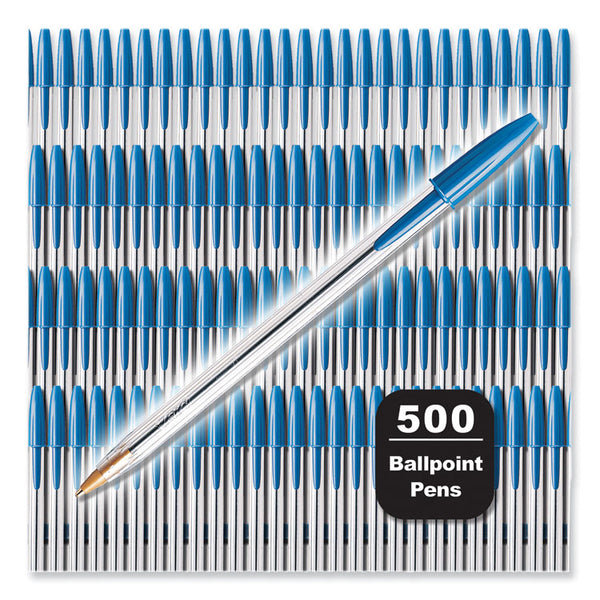 BIC® Cristal Xtra Smooth Ballpoint Pen, Stick, Medium 1 mm, Blue Ink, Clear Barrel, 500/Pack (BICMS500EBLU)