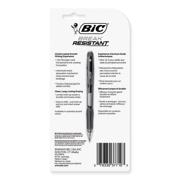 BIC® Break-Resistant Mechanical Pencils with Erasers, 0.7 mm, HB (#2), Black Lead, Assorted Barrel Colors, 2/Pack (BICMV7PRP2BLK)