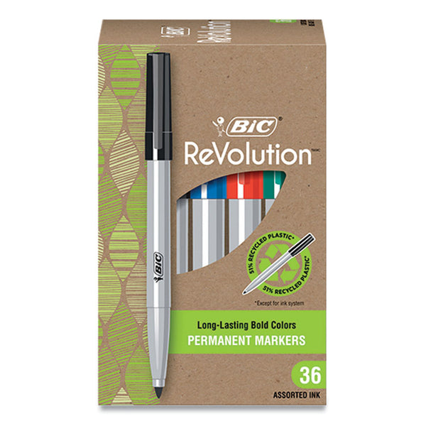 BIC® ReVolution Permanent Markers, Fine Bullet Tip, Assorted Colors, 36/Pack (BICPMER36AST)