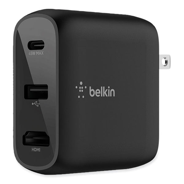 Belkin® Connect 46.5W Multi-Port Power Hub for USB-C Laptop or Nintendo Switch, 3 Ports, Black (BLKAVC010TTBK)