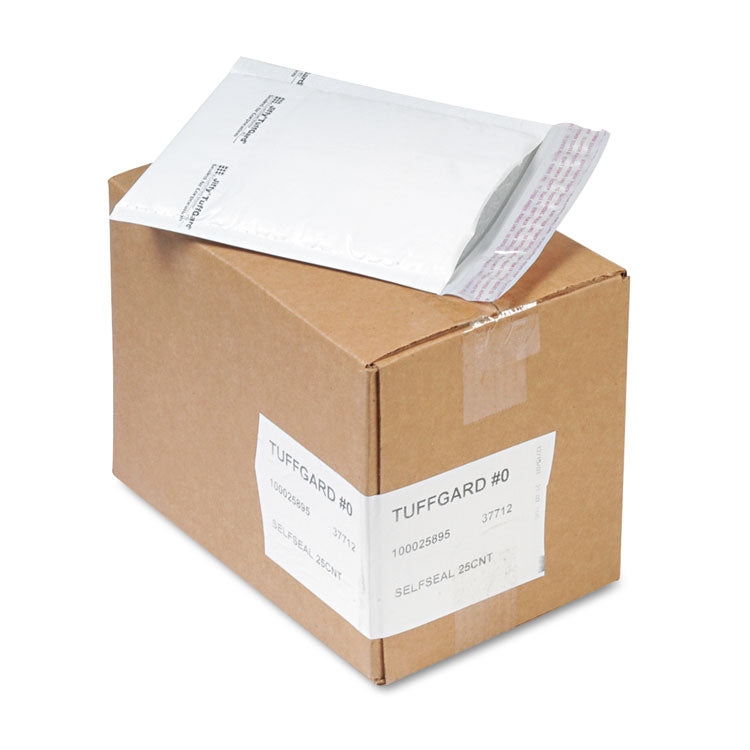 Sealed Air Jiffy TuffGard Self-Seal Cushioned Mailer, #0, Barrier Bubble Air Cell Cushion, Self-Adhesive Closure, 6 x 10, White, 25/CT (SEL37712) Carton of 25