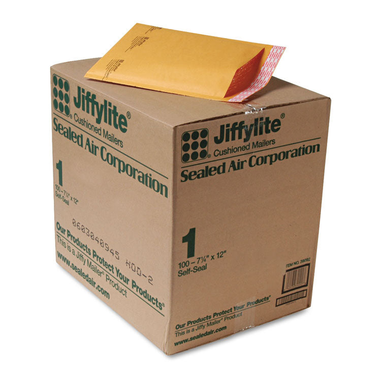 Sealed Air Jiffylite Self-Seal Bubble Mailer, #1, Barrier Bubble Air Cell Cushion, Self-Adhesive Closure, 7.25 x 12, Brown Kraft, 100/CT (SEL39092) Carton of 100