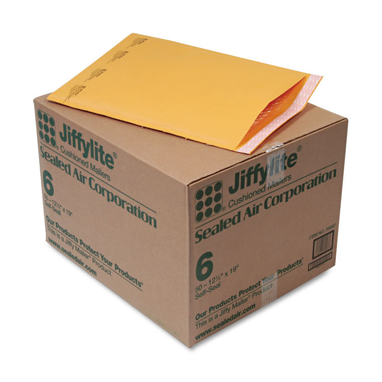 Sealed Air Jiffylite Self-Seal Bubble Mailer, #6, Barrier Bubble Air Cell Cushion, Self-Adhesive Closure, 12.5 x 19, Brown Kraft, 50/CT (SEL39097) Carton of 50