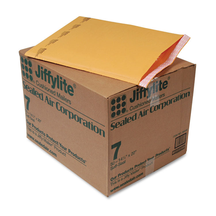 Sealed Air Jiffylite Self-Seal Bubble Mailer, #7, Barrier Bubble Air Cell Cushion, Self-Adhesive Closure, 14.25 x 20, Brown Kraft, 50/CT (SEL39098) Carton of 50