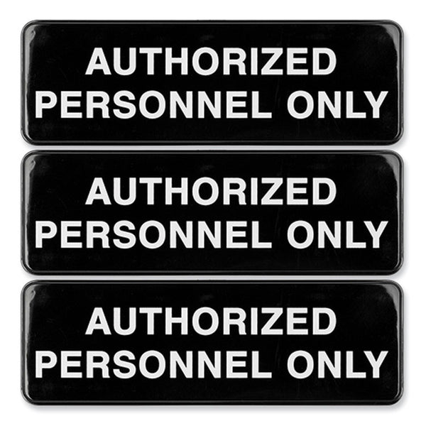 Excello Global Products® Authorized Personnel Only Indoor/Outdoor Wall Sign, 9" x 3", Black Face, White Graphics, 3/Pack (EXOHD0262S) Pack of 3