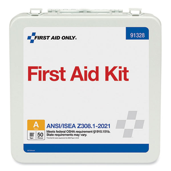 First Aid Only™ ANSI 2021 Type III First Aid Kit for 50 People, 184 Pieces, Metal Case (FAO91328) Each