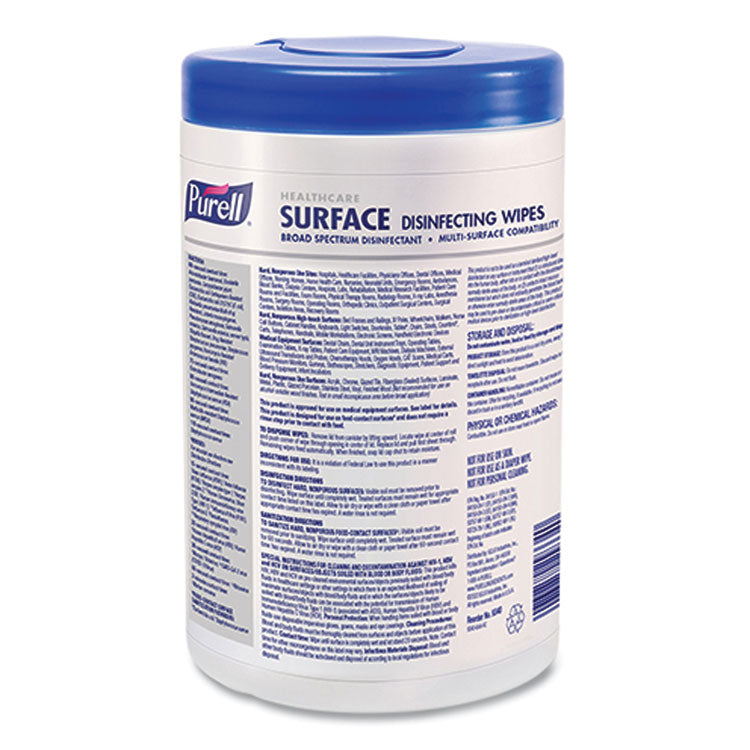 PURELL® Healthcare Surface Disinfecting Wipes, 1-Ply, 7" x 10", Unscented, White, 110 Wipes/Canister, 6 Canisters/Carton (GOJ934006)