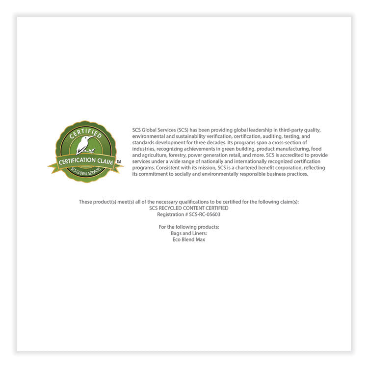 Heritage Eco Blend Max Can Liners, 23 gal, 0.8 mil, 28" x 45", Green Tint, 25 Bags/Roll, 10 Rolls/Carton (HERL5645TEER1) Case of 250
