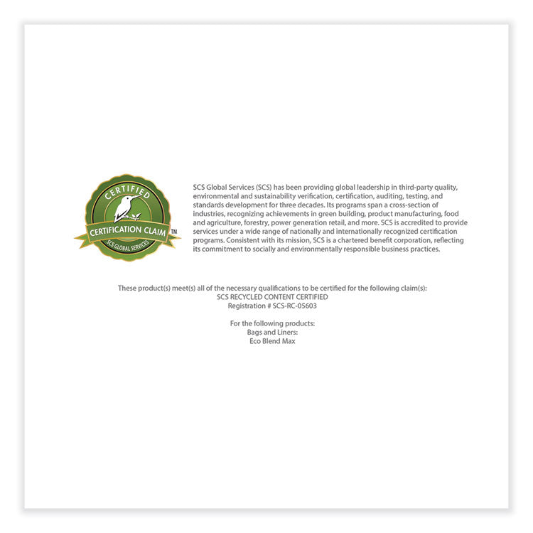 Heritage Eco Blend Max Can Liners, 23 gal, 0.8 mil, 28" x 45", Blue, 25 Bags/Roll, 10 Rolls/Carton (HERL5645TXER1) Case of 250