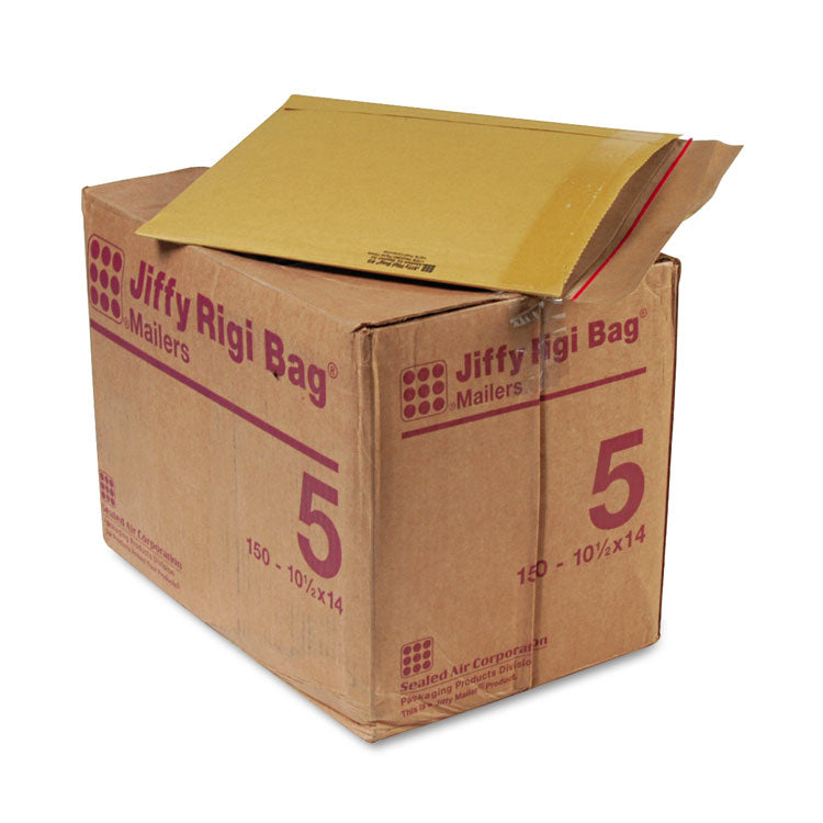 Sealed Air Jiffy Rigi Bag Mailer, #5, Square Flap, Self-Adhesive Closure, 10.5 x 14, Natural Kraft, 150/Carton (SEL89314) Case of 150