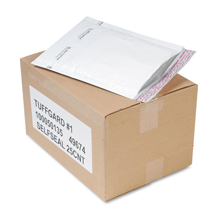 Sealed Air Jiffy TuffGard Self-Seal Cushioned Mailer,#1, Barrier Bubble Air Cell Cushion, Self-Adhesive Closure, 7.25 x 12, White, 25/CT (SEL49674) Carton of 25