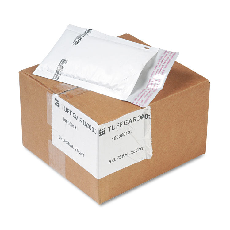 Sealed Air Jiffy TuffGard Self-Seal Cushioned Mailer, #000, Barrier Bubble Air Cell Cushion, Self-Adhesive Closure, 4 x 8, White, 25/CT (SEL49678) Carton of 25