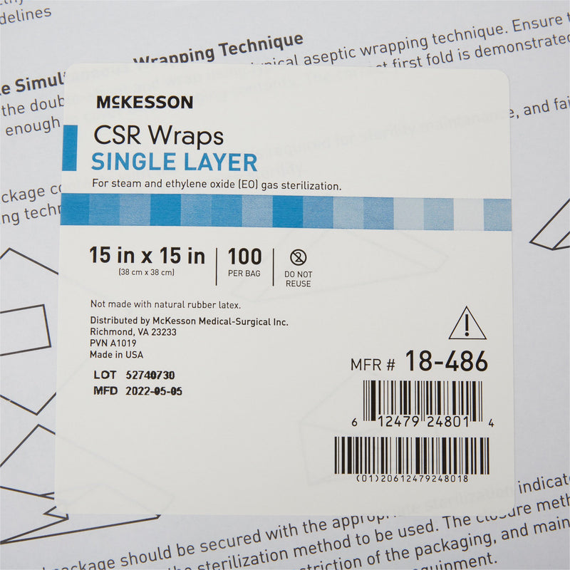 McKesson Sterilization Wrap Blue 15 X 15 Inch Single Layer Cellulose Steam / EO Gas (1156117_BX) 1/BX