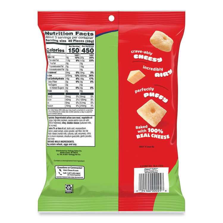 Cheez-It® Puff'd Crackers, White Cheddar, 3 oz Bag, 6/Carton (KEB00024) Case of 6