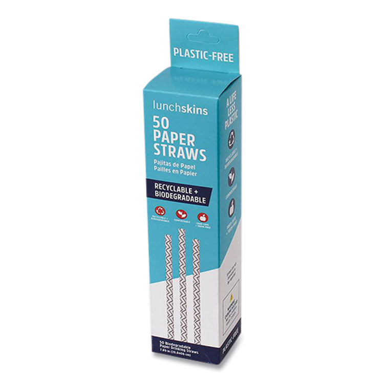 lunchskins Blue Chevron Paper Straws, 7.89", 50/Box (LCH860000894432) Box of 50