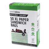lunchskins Paper Sandwich Bag, 7.1 x 2 x 9.4, White with Green Stripes, 50/Box (LCH865772000494)