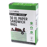 lunchskins Paper Sandwich Bag, 7.1 x 2 x 9.4, White with Green Stripes, 50/Box (LCH865772000494) Box of 50