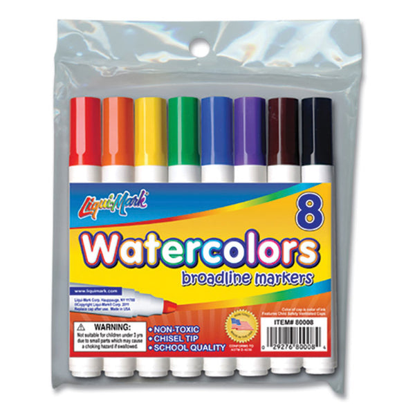 Liqui-Mark® Broadline Watercolor Markers, Broad Chisel Tip, Assorted Colors, 8/Set (LQM80008)