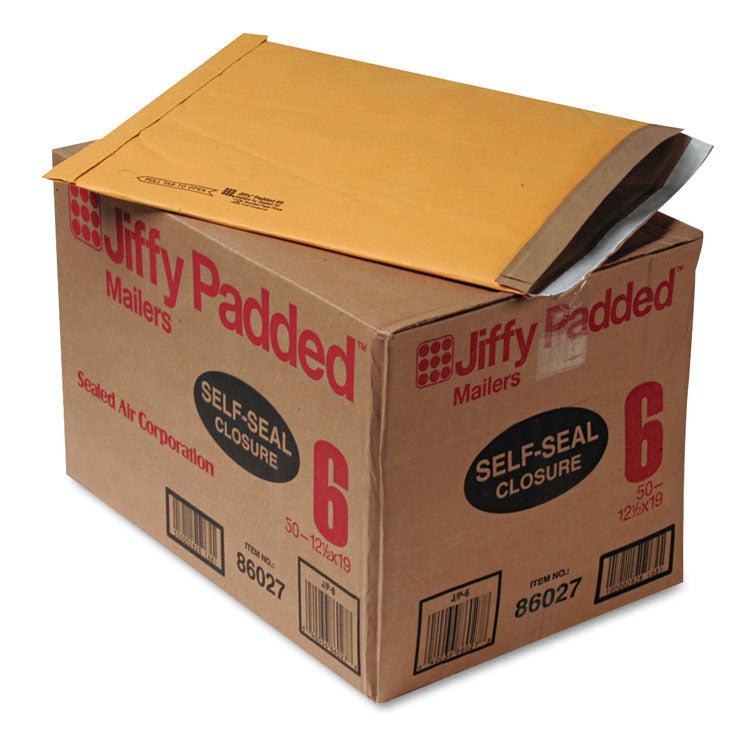 Sealed Air Jiffy Padded Mailer, #6, Paper Padding, Self-Adhesive Closure, 12.5 x 19, Natural Kraft, 50/Carton (SEL64371) Case of 50