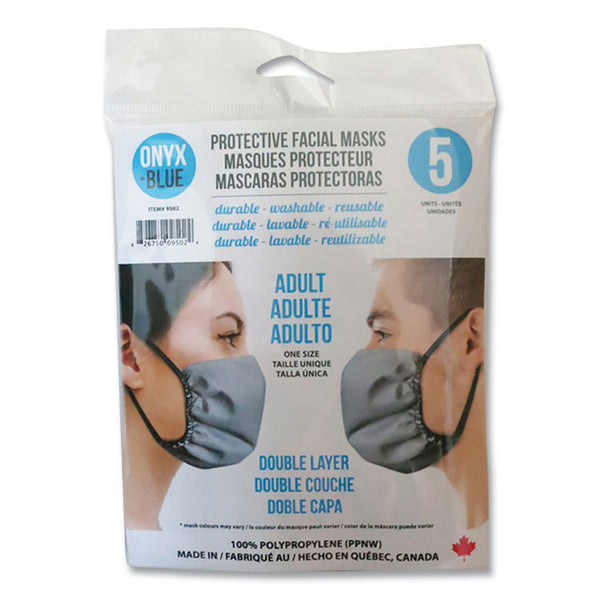 ONYX + BLUE Protective Face Mask, Polypropylene, One Size Fits All, 5/Pack (OXB9502) Pack of 5