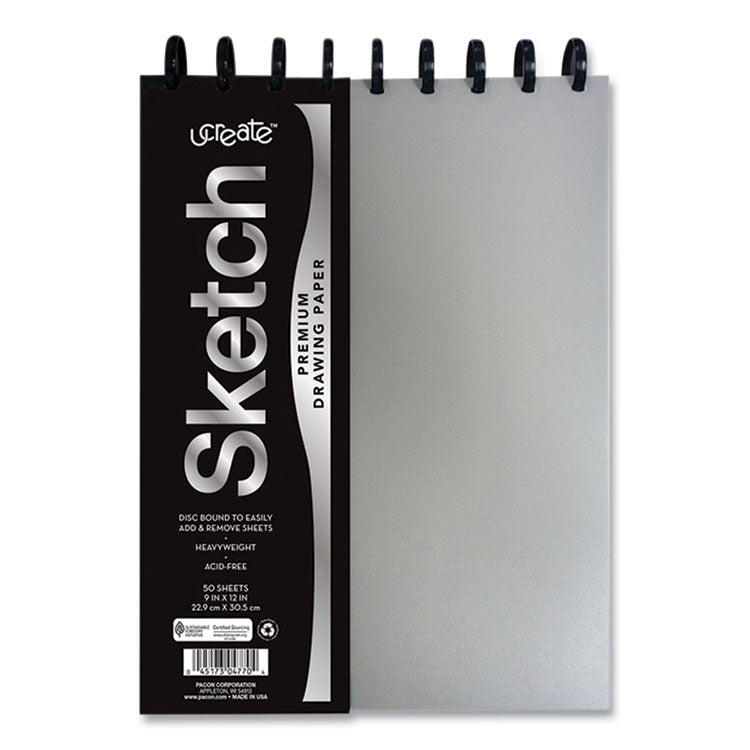 Pacon® uCreate Sketch Disc-Bound Premium Drawing Paper Pad, Unruled, Silver/Black Cover, 50 White 8.5 x 11 Sheets (PACP4770) Each