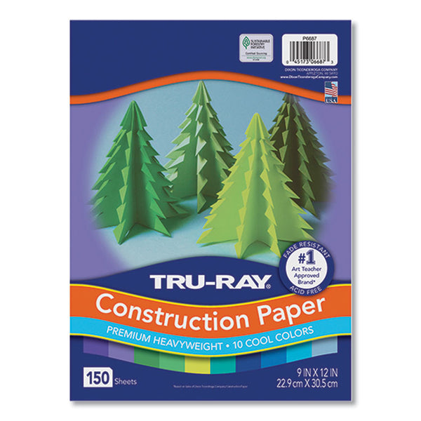 Pacon® Tru-Ray Construction Paper, 76 lb Text Weight, 9 x 12, Cool Assorted Colors, 150/Pack (PACP6687) Pack of 150