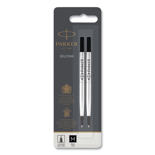 Parker® Quink Refill for Parker Rollerball Pen, Medium Tip, Black Ink, 2/Pack (PAR1950325)