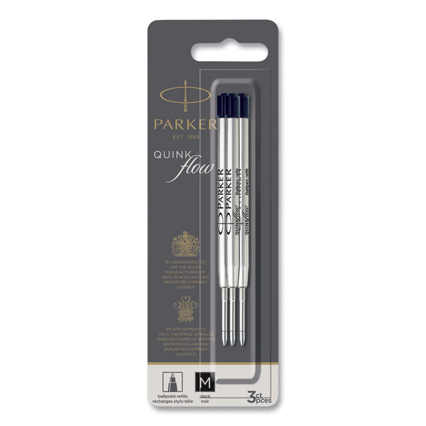 Quinkflow Refill for Parker Ballpoint Pen, Medium Tip, Black Ink, 3/Pack (PAR2119151)