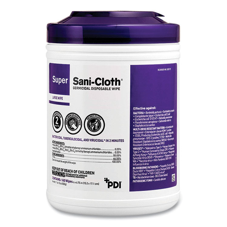 Sani Professional® Super Sani-Cloth Germicidal Disposable Wipes, Extra-Large, 1-Ply, 7.5" x 15", Unscented, White, 75/Pack (PDIP86984)