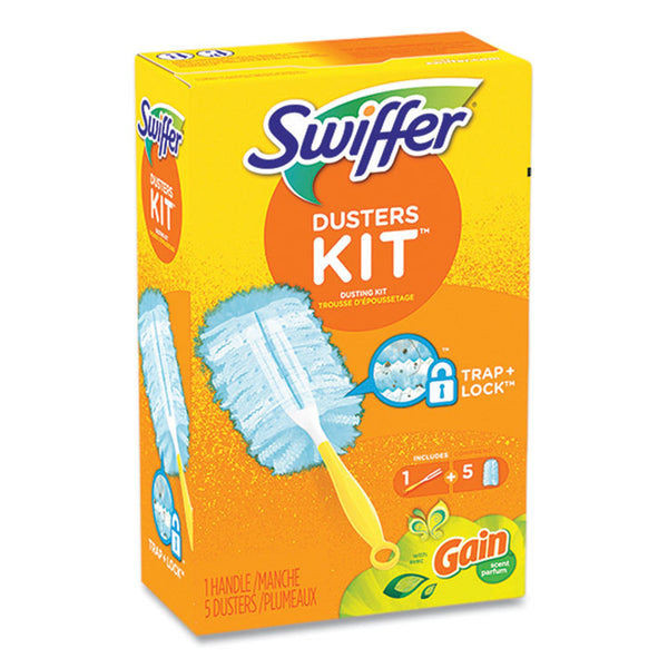 Swiffer® Dusters Starter Kit, Dust Lock Fiber, 6" Handle, Blue/Yellow, Gain Scent (PGC74330)