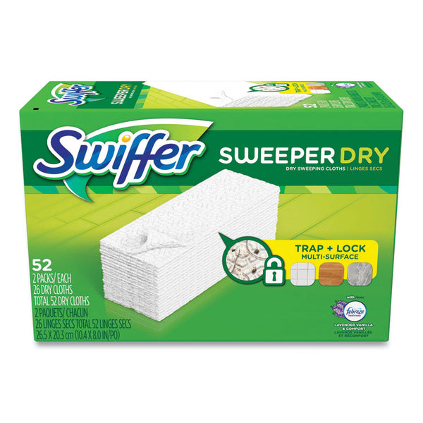 Swiffer® Dry Refill Cloths, 1-Ply, 10.63" x 8", Lavender and Vanilla, White, 52/Box (PGC99039)