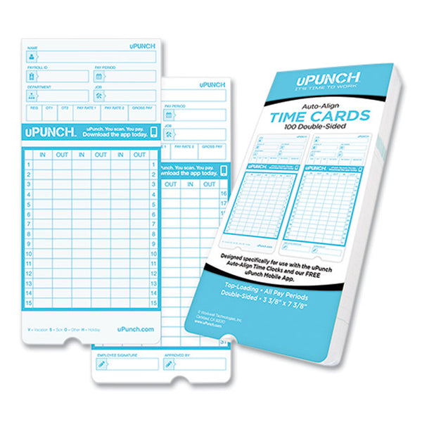 uPunch™ Pay-to-Punch Time Card for SB1200 Time Clock, Two Sides, 3.38 x 7.38, 100/Pack (PPZCB1100) Pack of 100