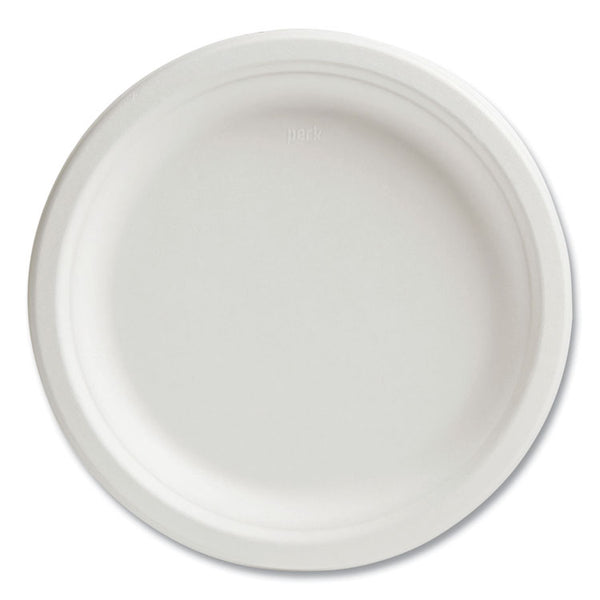 Perk™ PFAS-Free Compostable Bagasse Plates, 9" dia, White, 250/Pack (PRK61287)