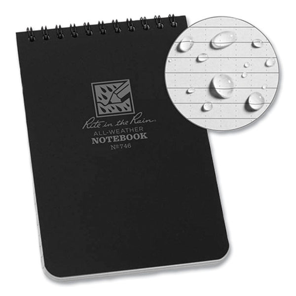 Rite in the Rain® All-Weather Wire-O Notepad, Universal: Narrow Rule and Quadrille Rule, Black Cover, 50 White 4 x 6 Sheets (RIR746)