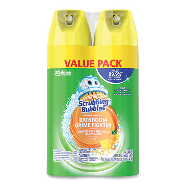 Scrubbing Bubbles® Bathroom Disinfectant Grime Fighter Aerosol, Citrus Scent, 20 oz Aerosol Can, 2/Pack (SJN306381)