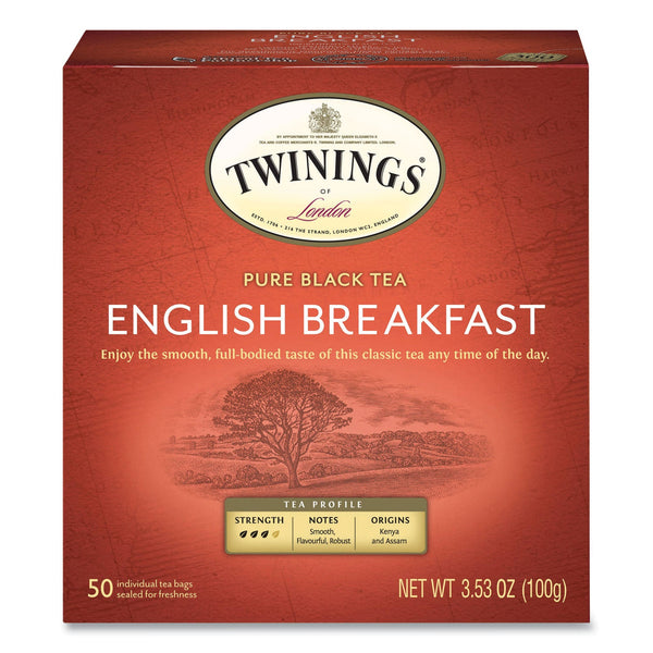 TWININGS® Tea Bags, English Breakfast, 3.53 oz, 50/Box (TWG78221)