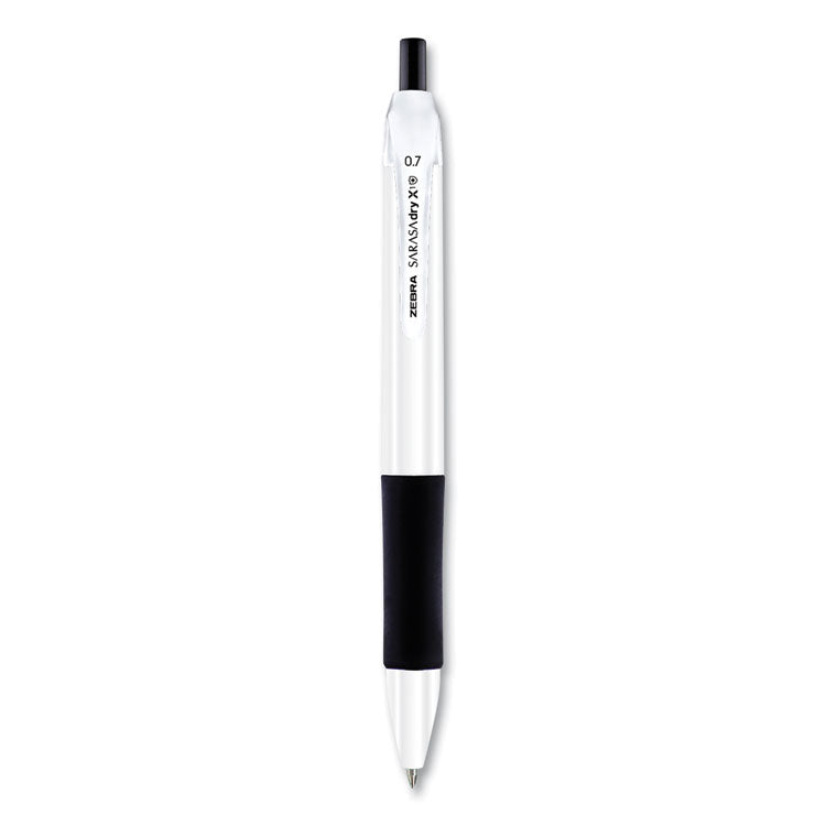 Zebra® Sarasa Dry X1+ Retractable Gel Pen, Medium 0.7 mm, Black Ink, White/Black Barrel, 12/Pack (ZEB41510) Dozen