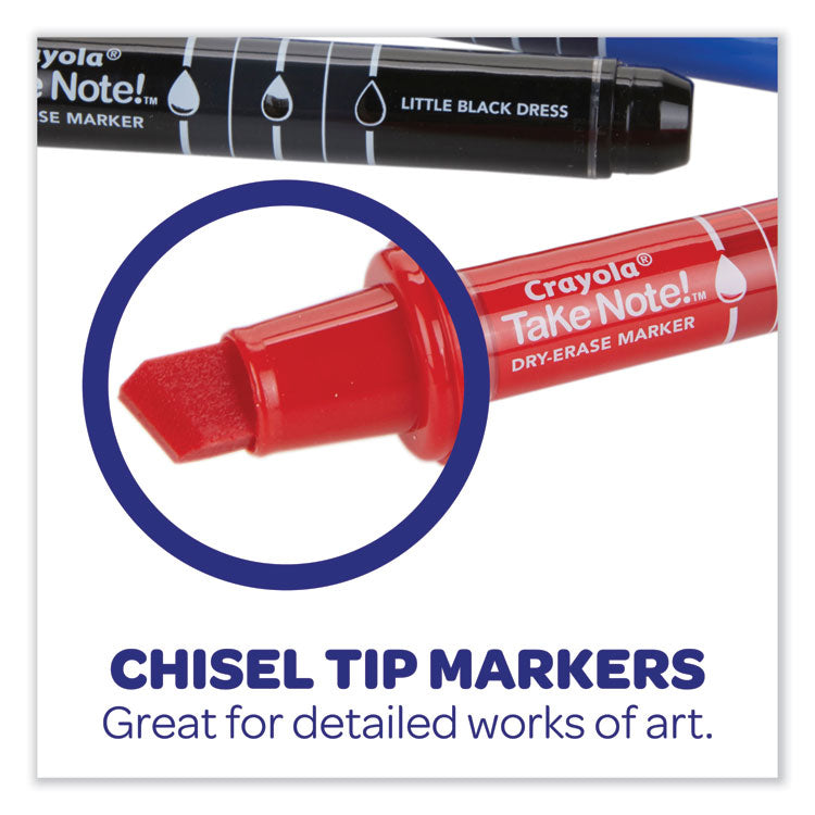 Crayola® Take Note Dry-Erase Markers, Broad, Chisel Tip, Assorted, 12/Pack (CYO586545) Pack of 12