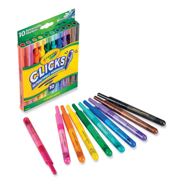 Crayola® Super Clicks Retractable Markers, Assorted Bullet Tip Sizes, Assorted Colors, 10/Pack (CYO588370) Pack of 10