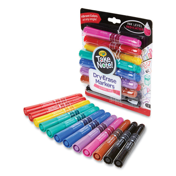 Crayola® Take Note Dry-Erase Markers, Broad, Chisel Tip, Assorted, 12/Pack (CYO586545) Pack of 12