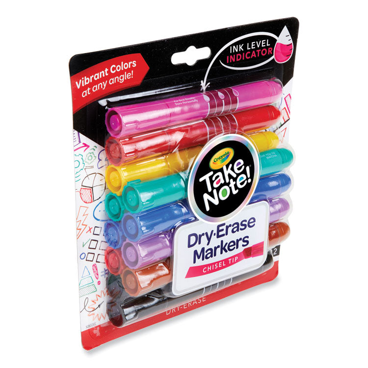 Crayola® Take Note Dry-Erase Markers, Broad, Chisel Tip, Assorted, 12/Pack (CYO586545) Pack of 12