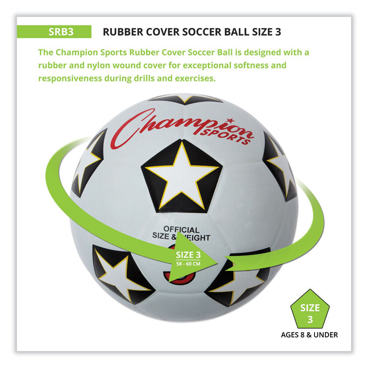 Champion Sports Rubber Sports Ball, For Soccer, No. 3 Size, White/Black (CSISRB3) Each