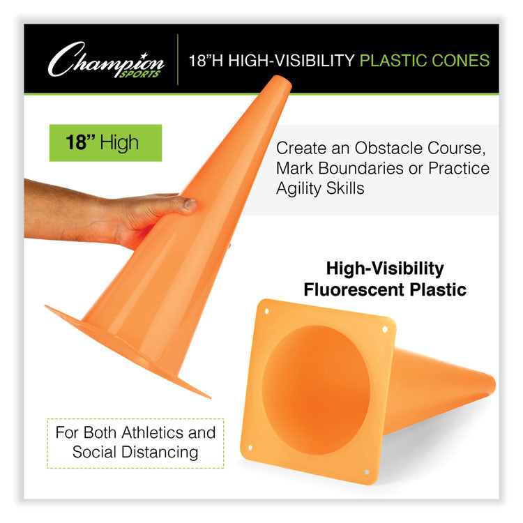 Champion Sports High Visibility Plastic Cones, 8" x 8" x 18" (CSITC18) Each