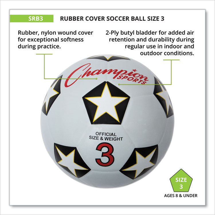 Champion Sports Rubber Sports Ball, For Soccer, No. 3 Size, White/Black (CSISRB3) Each