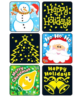 Kids Love Stickers® 75 per Box Merry Christmas Glow-In-The-Dark , Assorted Sticker 2-1/2 Inch (956114_BX) 90/BX