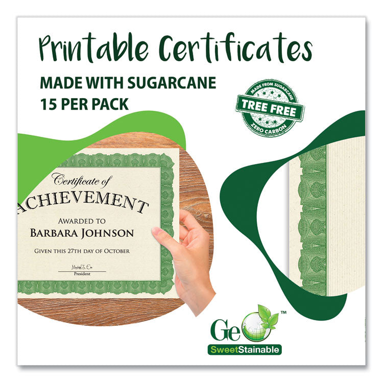 Geographics® Award Certificates, 8.5 x 11, Natural with Green Braided Border, 15/Pack (GEO49016) Each
