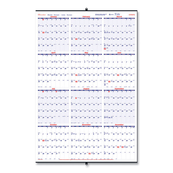 Brownline® Yearly Wall Calendar, 24 x 36, White/Blue Sheets, 12-Month (Jan to Dec): 2024 (REDC172212)