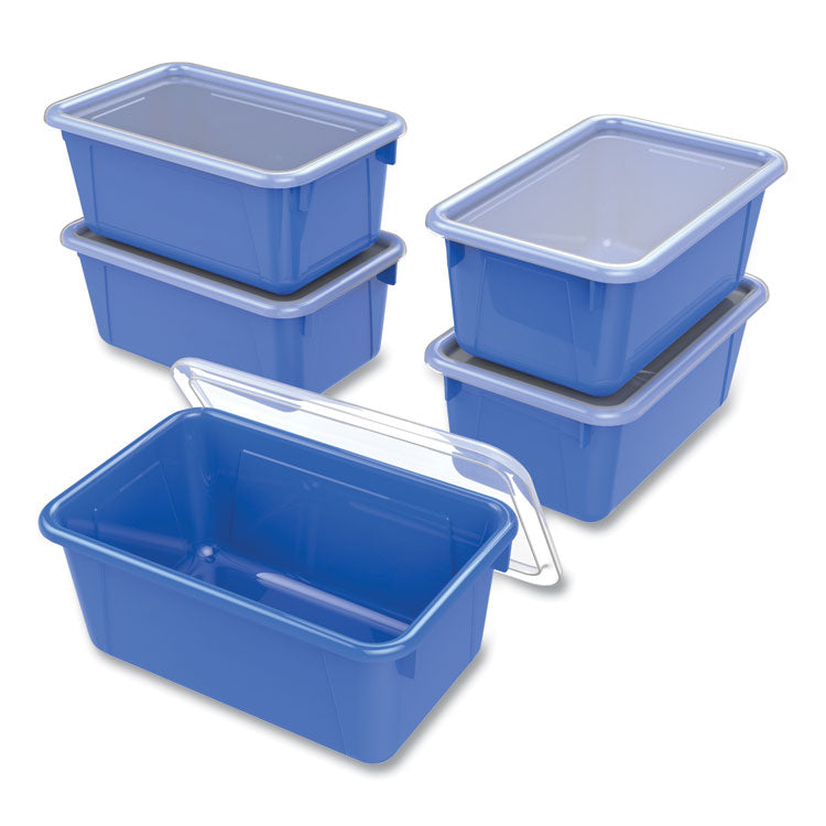 Storex Cubby Bin with Lid, 1 Section, 2 gal, 8.2 x 12.5 x 11.5, Blue, 5/Pack (STX62408U05C) Each