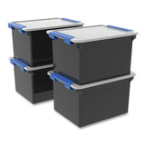 Storex Tote with Locking Handles, Legal/Letter, 13.9" x 18.3 x 10.6", Black/Silver/Blue, 4/Carton (STX61543U04C) Case of 4