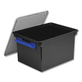 Storex Tote with Locking Handles, Legal/Letter, 13.9" x 18.3 x 10.6", Black/Silver/Blue, 4/Carton (STX61543U04C) Case of 4